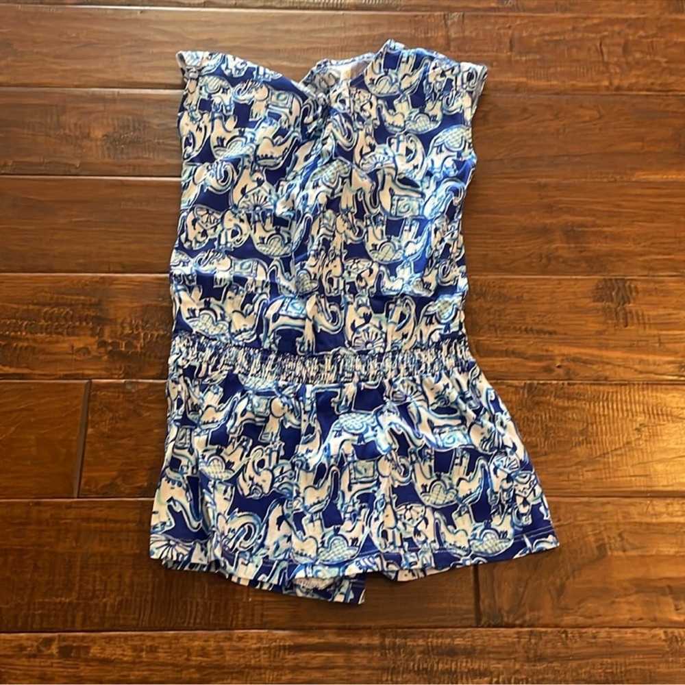 Lilly Pulitzer Blue and White Elephant Patterned Romper - Size 4-5